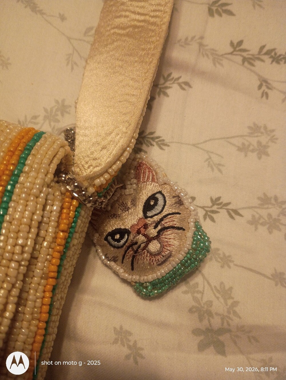 NWT Made in India Cats Kittens Grumpy Cute Striped Multicolor Beaded Bag - Picture 3 of 5
